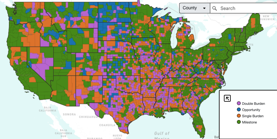 Map Page Screen displaying a map of the United States with various counties in different colors Map Page Screen displaying a map of the United States with various counties in different colors