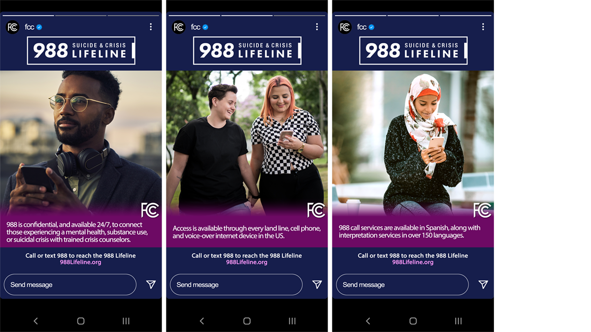 Instagram Story on How to Call/Use 988, as displayed on a phone screen