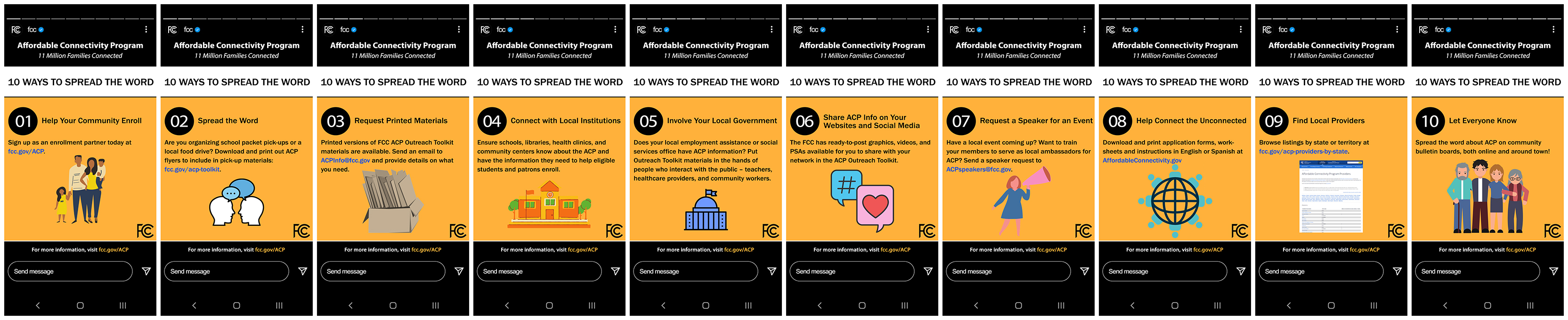 Click to display image depicting all ten Instagram Story parts on Affordable Connectivity Program, Ten Ways to Spread the Word